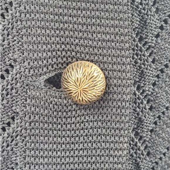 Kimberly Black Open-Knit Brass Button Long Sleeve Cardigan – Chic Vintage Layer - Picture 10 of 12